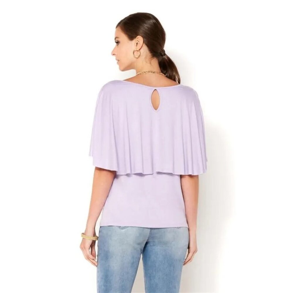IMAN Global Chic Luxury Resort Flutter Sleeve Cape Blouse *IN NAVY* NWT Size S
